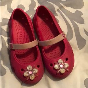 Pink flower croc flats
